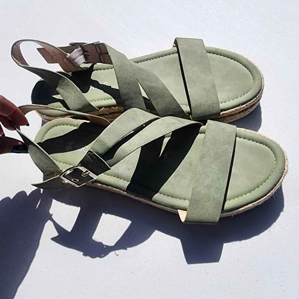 Rocawear size 10 sage green platform espadrille sandals used good - Picture 5 of 8